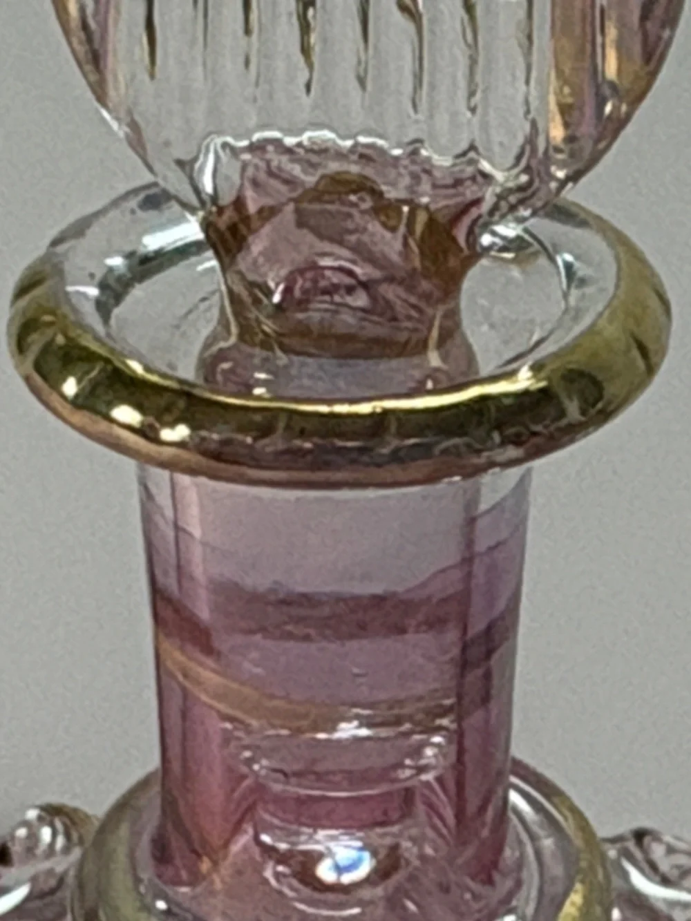 Elegant Egyptian Handblown Lavender Glass Bottle with Gold Trim